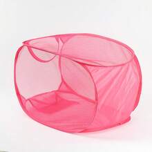 1pc Pop-Up Mesh Laundry Basket With Ergonomic Handle, Foldable Fabric Basket, Large Capacity Unlined Storage Basket, Breathable Mesh Dirty Clothes Hamper, Available In Pink, Blue, Grass Green, Laundry Room Accessory, Laundry Basket, Holiday Gift For Friends, Practical Daily Home Storage, Collapsible And Reusable - View 5