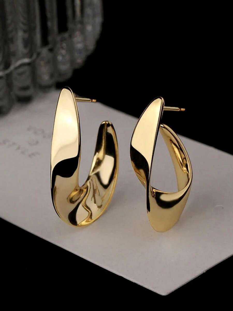 1 Pair Minimalist Earrings, Designed For Women, Suitable For Weddings, Engagements, Anniversary Parties, Valentine's Day Gifts - Yellow Gold - View 1