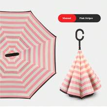 1pc C-Handle Reverse Umbrella, Waterproof Printed Canopy, Hands-Free For Car & Daily Use - Multicolor - View 45