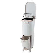2 Tier Recycling Bin Mobile Waste Bin Kitchen Living Room Dry Wet Rubbish Sorting Trash Can With Inner Bucket - 白色 - 查看 3