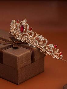 Elegant Gold Princess Crown - Sparkling Rhodium-Plated And Glass Gemstone Bridal Headpiece, Suitable For Weddings, Galas And Birthday Parties | Women's Alloy Party Headpiece With Crystal Design - Cosplay And Photography Props, Wedding Party Decor,Festival - Golden Red Diamond - View 3