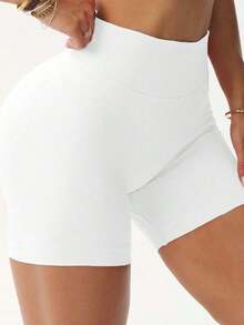 Women's Seamless Butt Lifting Sports Shorts, Suitable Gym Workout, Cycling, Running, Black Tight Pants, Summer - 白色 - 查看 5