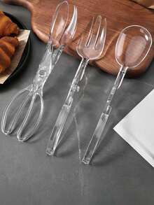 1pc Transparent Plastic Salad Tongs And Clips, Reusable Food Clips For Serving, Clear Utensils Suitable For Barbecue, Chef Cooking, Kitchen, Buffet, Party And Catering - A - View 8