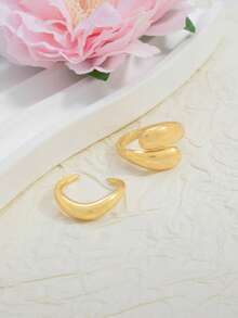 1 Set de 2 piezas de anillos con formas geométricas minimalistas y elegantes, adecuados para uso diario y fiestas - Dorado - Ver 2