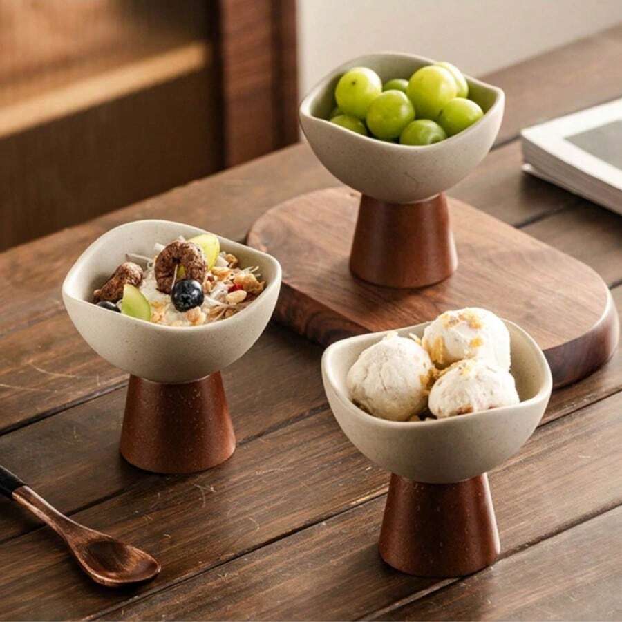 1个/2个优质加厚陶瓷冰淇淋杯家用果汁奶昔布丁杯餐厅创意冰淇淋杯水果杯适用于家庭和餐厅 - 粗陶 - 查看 1