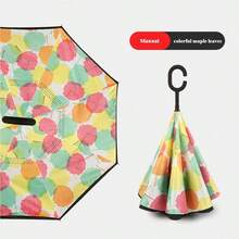 1pc C-Handle Reverse Umbrella, Waterproof Printed Canopy, Hands-Free For Car & Daily Use - Multicolor - View 32