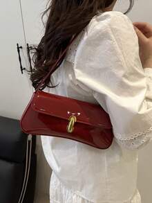 Women's Retro Faux Leather Flap Decor Underarm Shoulder Bag, Suitable For Dates, Outings, Parties And Other Occasions - Red - View 3