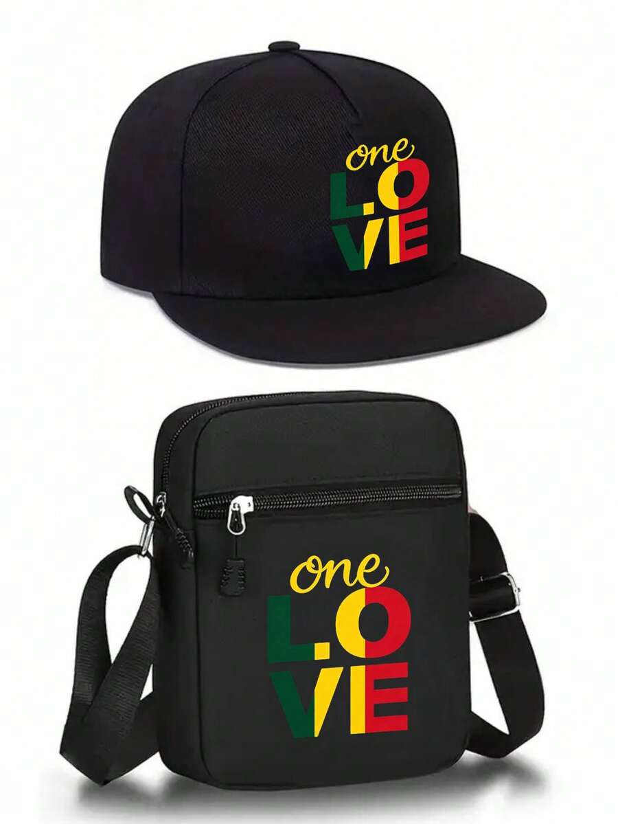 1件/2件組 Reggae One Love 圖案印花平帽簷棒球帽斜跨包套組,街頭風男款女款休閒戶外音樂節旅行禮物 - 彩色 - 查看 1
