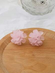 1 Đôi bông tai hình hoa bằng nhựa dễ thương dành cho nữ - Hồng - Xem 2
