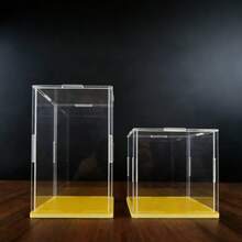 Caja de exhibición transparente extraíble, gabinete de exhibición, vitrina, caja de almacenamiento con base azul/amarilla/blanca, alta transparencia, adecuada para sala de estar, estudio, dormitorio, exhibición de colecciones, autos a escala, coleccionables, decoraciones, manualidades, disponible en diferentes tamaños - Base amarilla - View 4