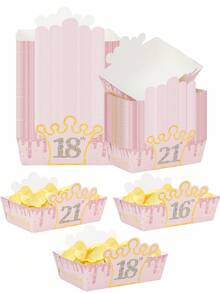 10個/30個/60個 Sweet 16 生日派對紙製零食托盤，16歲生日粉金色亮片皇冠洋芋片爆米花點心盒紙製糖果容器，4.7x3.1x1.5 英吋 Happy Birthday 派對主題派對用品，16歲生日裝飾 - 多色 - 查看 3