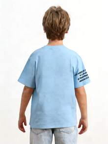 Tween Boy Casual Graphic Print Crew Neck Short Sleeve T-Shirt, Summer Top - Baby Blue - View 3