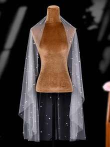 1 Meter Long Bridal Veil With Comb, Handmade Pearl Beaded Wedding Veil - Multicolor - View 8