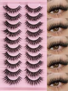 10 Pairs Natural Look Full Strip False Eyelashes Fluffy Wispy Soft False Lashes Reusable Makeup Extension Fake Lashes Clear Band Fake Lashes For Beginners-Friendly Strip Lashes,Lashes,Eyelashes,Fake Lashes - Black - View 1