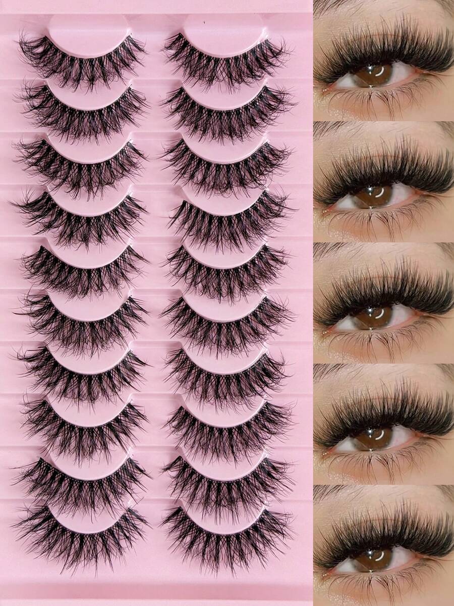10 Pairs Natural Look Full Strip False Eyelashes Fluffy Wispy Soft False Lashes Reusable Makeup Extension Fake Lashes Clear Band Fake Lashes For Beginners-Friendly Strip Lashes,Lashes,Eyelashes,Fake Lashes - Black - View 1