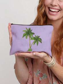 椰树印花化妆包，可重复使用化妆袋，轻便，化妆品及洗漱用品收纳包，拉链化妆包，轻便零钱包，枣树印花洗漱包，收纳袋，旅行配件，购物佳品，用途广泛，可用于收纳化妆品、化妆刷、配件，复活节、母亲节、独立日、婚礼、毕业礼物 - 彩色 - 查看 11
