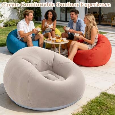 1个充气便携豆袋椅，非常适合户外露营、居家使用、办公室休闲放松，充气沙发 - 多种颜色可选