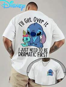 Disney Men's T-Shirt, Stitch I'll Get Over It 'Fun Front And Back Print, Crew Neck Casual And Comfortable T-Shirt, Ideal For Sports And Casual Attire, Women's Loose T-Shirt, Excellent Gift Selection, Must Have For Summer - 白色 - 查看 1