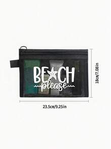 多色時尚網格沙灘包，印有「Beach」字樣的化妝包，沙灘主題。大容量透明化妝包，尼龍拉鍊化妝包，輕便，可存放防曬霜、零食、比基尼和沙灘必需品。春/夏收納，耐用，非常適合游泳、沙灘、潛水和夏季度假，學生返校，輕便防曬收納包，適合朋友、母親節、返校季節 - 彩色 - 查看 9