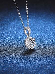 BLOVEMEE 1pc Luxury 925 Sterling Silver 1 Carat 6.5mm Moissanite Pendant Necklace, Suitable For Women's Daily Wear, Party, Holiday, Valentine's Day, Mother's Day, Birthday, New Year Gift - Silver - View 2