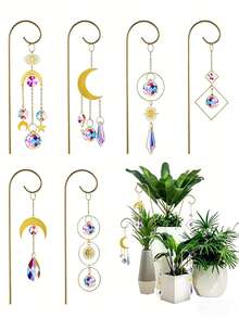 8 Inch Indoor Outdoor Plant Hanger With Colorful Crystal Pendant, Gold Pendant Plant Hanger Suitable For Potted Plants - Multicolor - View 4