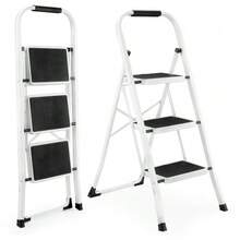 3-Step Ladder, Lightweight Folding Stool For Adults With Non-Slip Pedal, Heavy Duty Portable Ladder With Handrail, 150kg Capacity For Kitchen And Home. - Black and White - View 1