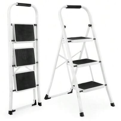 3-Step Ladder, Lightweight Folding Stool For Adults With Non-Slip Pedal, Heavy Duty Portable Ladder With Handrail, 150kg Capacity For Kitchen And Home.