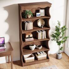 LITTLE TREE 70 Inch Tall Bookcase – 5-Tier Open Bookshelf With Curved Edge Design, Wood Vintage Large Book Case, Free-Standing Display Shelves With Storage For Living Room, Home Office - 棕色 - 查看 4