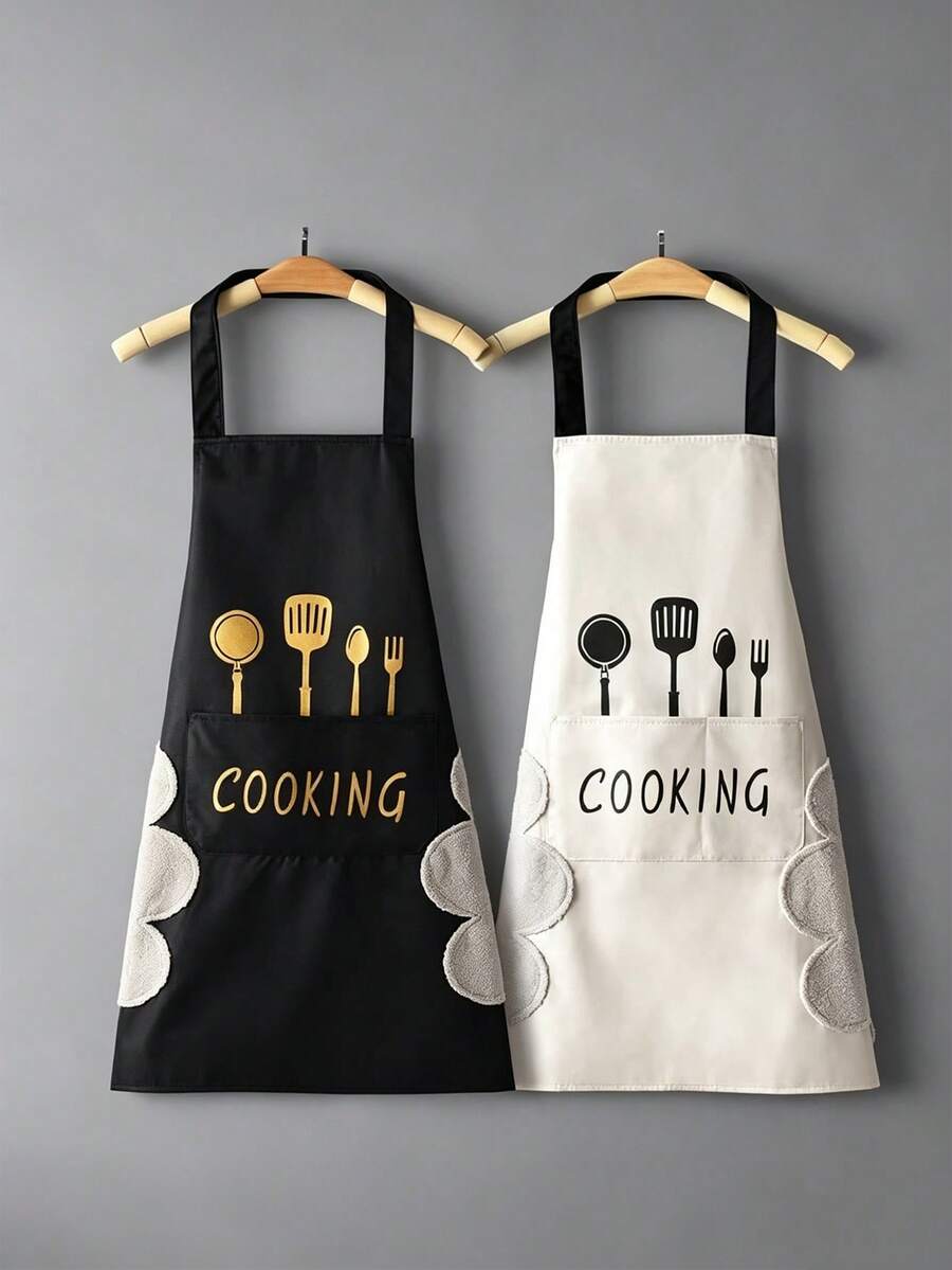 1 chiếc tạp dề nhà bếp có khăn lau tay, chống thấm nước, có 2 túi, thích hợp cho nam nữ đầu bếp, nấu nướng và làm bánh. - tạp dề - Xem 1