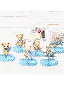 6 piezas Decoraciones de ducha con oso azul – Centros de mesa con temática de osito de peluche en forma de panal; Decoración de fiesta de papel neutra de género adecuada para revelaciones de género, baby showers y fiestas de cumpleaños Decoraciones para fiestas de cumpleaños - Múltiples estilos - Ver 3