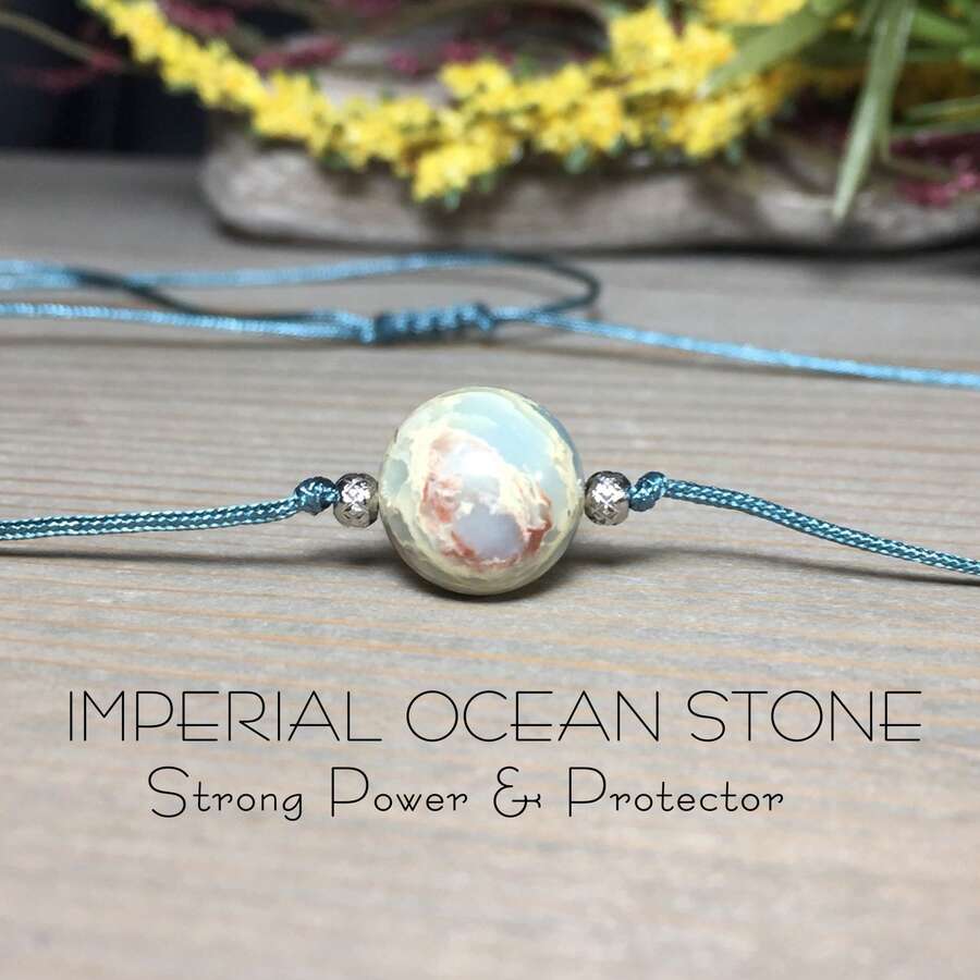 1pc, Protection Necklace, 12mm Imperial Ocean Stone Adjustable Necklace - Colorful - View 1