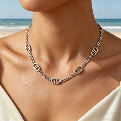Dây chuyền chữ D bằng thép không gỉ, chống nước, thời trang unisex, phù hợp đeo hàng ngày và dự tiệc, món quà trang sức tuyệt vời cho các dịp lễ.