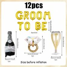 12件套准新郎派对装饰气球套装，包含一个16英寸“GROOM TO BE”金色箔气球、一个黑色瓶子气球、彩色钻石金色气球和一个香槟酒杯气球，适用于新郎主题装饰、单身派对、婚礼新郎礼物、派对装饰。 - 多色 - 查看 2