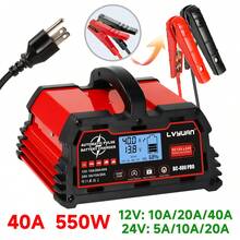 LVYUAN 40A 12V/24V Battery Charger, LiFePO4 Lead-Acid Portable Car Charger With LCD Display, Suitable For Cars, Trucks, Motorcycles And Marine Batteries. - 美規B型插(110-127V) - 查看 1