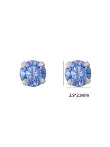1 Pair S925 Sterling Silver Mini Sparkling Blue Zirconia Stud Earrings, Minimalist Design, Niche Elegant, Suitable For Women's Daily Commute, Vacation, Party, Can Be Stacked, Fashionable And Personalized Accessory For Pierced Ears - Drill - View 10
