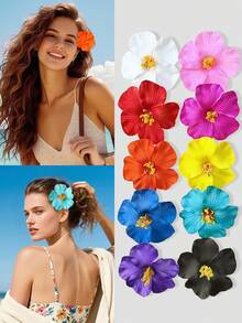 1 cái/5 cái/10 cái kẹp tóc hình hoa dâm bụt kiểu Hawaii, kẹp tóc hình hoa dâm bụt nhân tạo nhiều màu sắc, phụ kiện tóc hình vịt, thích hợp cho phụ nữ và bé gái đi biển, dự tiệc, nghỉ lễ, sử dụng hàng ngày (Không kèm túi đựng). - Nhiều màu - Xem 2