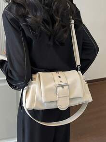 Fashionable New Solid Color Flip Up Hardware Buckle Design Handbag, Classic And Versatile Large Capacity Practical Women's Crossbody Bag For Commuting, Suitable For Shopping, Wallets, Shopping, Young Women, College Students, Newcomers, And White-Collar Workers. They Are Very Suitable For Offices, Universities, Work, Business, Commuting, Outdoor Activities, Travel, And Outings - Beige - View 3