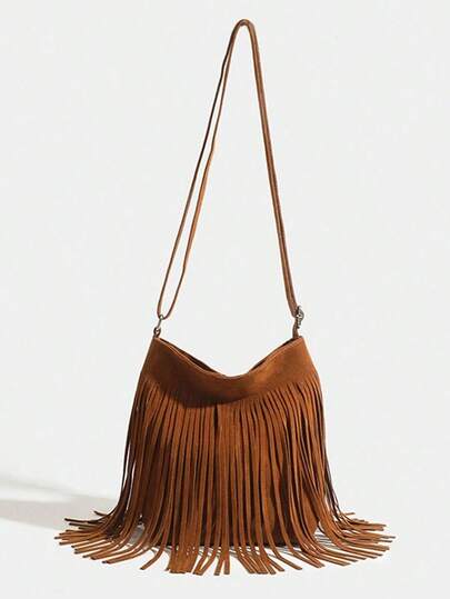 Retro Chic Matte Finish Handbag, New Korean Fashion Women's Shoulder Bag, Simple Versatile Ladies' Cross-Body Bag, Unique Vintage Tassel Messenger Bag, 2025 Fashion Large Capacity Niche Shoulder Bag