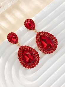 1pair New Fashion Exaggerated Heavy Water Drop Shaped Minimalist Luxury Earrings For Ladies, Party - Red - View 1