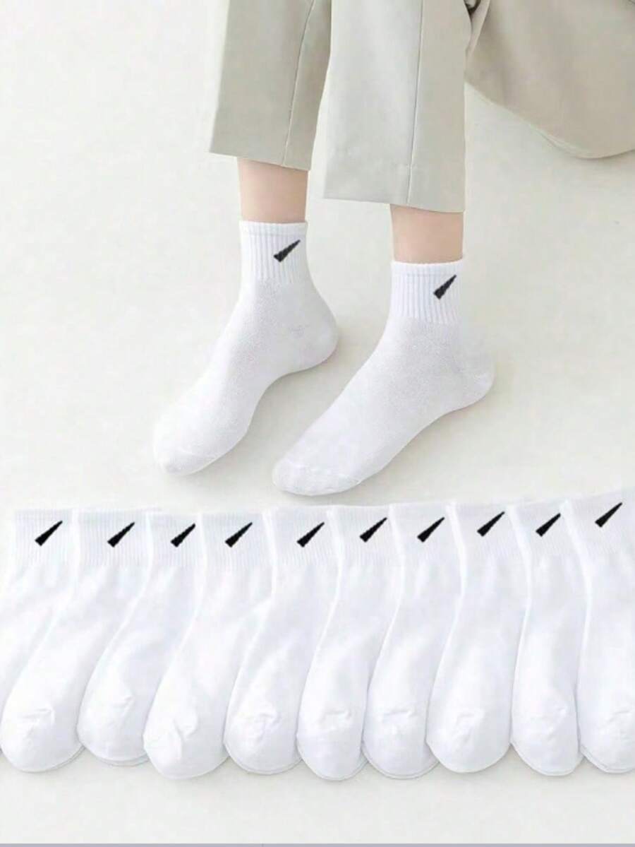 5 đôi tất nữ cao đến giữa bắp chân, màu trắng, kiểu dáng thể thao năng động, thích hợp cho mùa thu/đông. - Nhiều màu - Xem 1
