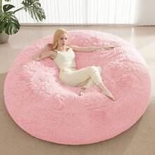 Ultra Soft Faux Fur Bean Bag Cover For Stuffed Animals Storage - Large 6FT Washable Plush Toy Organizer For Kids Adults Teens - Cozy Pink Beanbag Chair Cover (No Filler Included) - Chỉ có bìa màu hồng - Xem 10