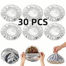 30/50-Pack Reusable Aluminum Foil Food Covers With Adjustable Elastic Edges; Washable; Suitable For Use In The Freezer And On The Dining Table - 30pcs - View 4
