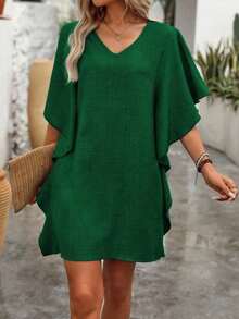 Vestido corto elegante y de moda de unicolor con escote en V para mujer - Verde - Ver 11