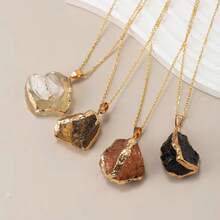1pc Natural Crystal Jelly Color Asymmetrical Gold Rim Pendant Necklace - Necklace - View 1