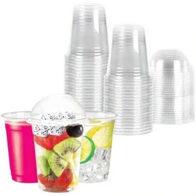 Whitedrop Plastic Smoothie Cups With Dome Lids Strong Clear Plastic Cups For Milkshakes, Smoothies, Iced Coffee, Slusly And Bubble Tea With Lids 100 Reusable (20 OZ) 50 Pcs Adults World Book Day