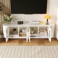 TV Unit, Low Sideboard With Glass Doors, Practical Storage Unit For The Living Room, Gold Handles And Legs. - White - View 4