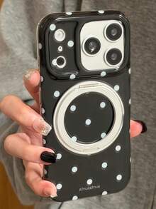 可愛白色波點電鍍 360° 旋轉環支架軟手機殼，適用於 iPhone 17 Pro Max 17 Pro 16 Pro Max 16 Pro 15 Pro Max 15 Pro 14 Pro Max 14 Pro 13 Pro Max 13 Pro 12 Pro Max 12 Pro 14 Plus 15 Plus 16 Plus 17 Air，極簡黑點保護殼 - 黑色 - 查看 4