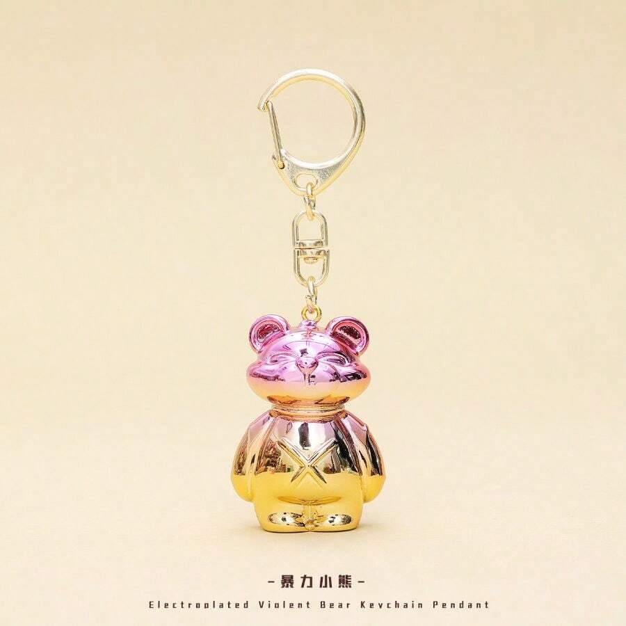 Electroplated Bear Keychain, High-End Pendant, Exquisite Laser Bear Doll, Car Keychain, Couple's Small Pendant - 電鍍粉金小熊 + 普通包裝 - 查看 1