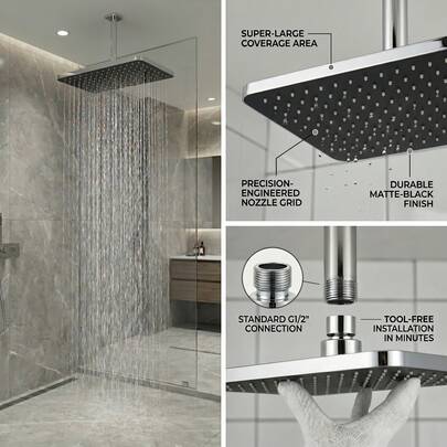 Đầu vòi sen vuông cố định, thiết kế chống nổ 28 vít, đầu vòi sen mưa áp lực cao chống nổ, đầu vòi sen phòng tắm cao cấp, góc điều chỉnh được, vòi phun chống tắc nghẽn, tiết kiệm nước, thiết bị vòi sen chuyên dụng cho phòng tắm.
