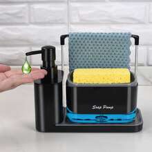Kitchen Sink Organizer Set, Dual Soap Dispenser With Sponge Holder, Floor Mounted, Hand Soap And Dish Soap Dispenser With Tray And Dish Cloth Rack, Suitable For Kitchen, Restaurant, Hotel And Homestay - Multicolor - View 4